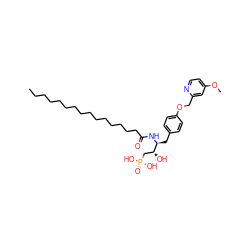 CCCCCCCCCCCCCCCC(=O)N[C@@H](Cc1ccc(OCc2cc(OC)ccn2)cc1)[C@H](O)CP(=O)(O)O ZINC000066251760
