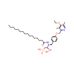 CCCCCCCCCCCCCCCC(=O)N[C@@H](Cc1ccc(OCc2ncc(C)c(OCC)c2C)cc1)[C@@H](O)CP(=O)(O)O ZINC000072114031