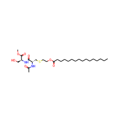 CCCCCCCCCCCCCCCC(=O)OCCSC[C@H](NC(C)=O)C(=O)N[C@@H](CO)C(=O)OC ZINC000084759556