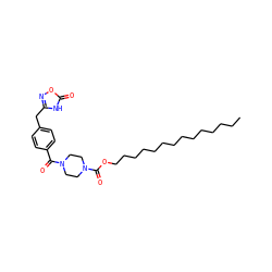 CCCCCCCCCCCCCCOC(=O)N1CCN(C(=O)c2ccc(Cc3noc(=O)[nH]3)cc2)CC1 ZINC000049784170