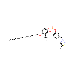 CCCCCCCCCCCCOc1ccc(O[P@@](=O)(O)Oc2cccc(C[n+]3csc(C)c3)c2)cc1C(C)(C)C ZINC000038361443