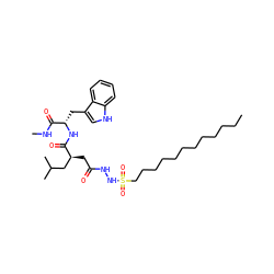 CCCCCCCCCCCCS(=O)(=O)NNC(=O)C[C@@H](CC(C)C)C(=O)N[C@@H](Cc1c[nH]c2ccccc12)C(=O)NC ZINC000044352167