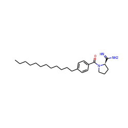 CCCCCCCCCCCCc1ccc(C(=O)N2CCC[C@@H]2C(=N)N)cc1 ZINC000071317165