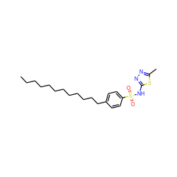 CCCCCCCCCCCCc1ccc(S(=O)(=O)Nc2nnc(C)s2)cc1 ZINC000066075476