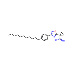 CCCCCCCCCCCc1ccc(-c2noc(C3(C(=N)N)CC3)n2)cc1 ZINC000148410996