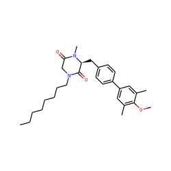 CCCCCCCCN1CC(=O)N(C)[C@@H](Cc2ccc(-c3cc(C)c(OC)c(C)c3)cc2)C1=O ZINC000014165736