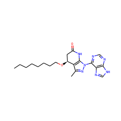CCCCCCCCO[C@H]1CC(=O)Nc2c1c(C)nn2-c1ncnc2[nH]cnc12 ZINC001772618758