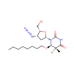 CCCCCCCCO[C@H]1N([C@@H]2C[C@H](N=[N+]=[N-])[C@H](CO)O2)C(=O)NC(=O)[C@]1(C)Br ZINC000038155312
