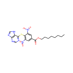 CCCCCCCCOC(=O)c1cc([N+](=O)[O-])c(Sc2ncnc3nc[nH]c23)c([N+](=O)[O-])c1 ZINC000066124398