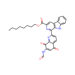 CCCCCCCCOC(=O)c1cc2c([nH]c3ccccc32)c(-c2ccc3c(n2)C(=O)C(NC=O)=CC3=O)n1 ZINC000036152411