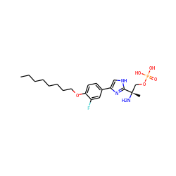 CCCCCCCCOc1ccc(-c2c[nH]c([C@@](C)(N)COP(=O)(O)O)n2)cc1F ZINC000044417051