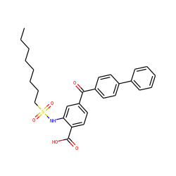CCCCCCCCS(=O)(=O)Nc1cc(C(=O)c2ccc(-c3ccccc3)cc2)ccc1C(=O)O ZINC000473168119