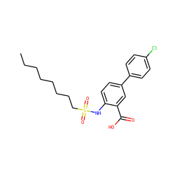 CCCCCCCCS(=O)(=O)Nc1ccc(-c2ccc(Cl)cc2)cc1C(=O)O ZINC000143729247
