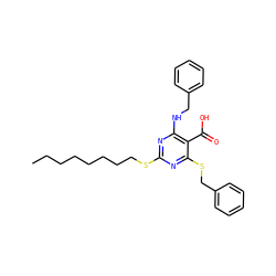 CCCCCCCCSc1nc(NCc2ccccc2)c(C(=O)O)c(SCc2ccccc2)n1 ZINC000053298624