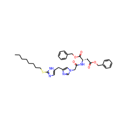 CCCCCCCCSc1ncc(Cc2cn(CC(=O)N[C@@H](CC(=O)OCc3ccccc3)C(=O)OCc3ccccc3)cn2)[nH]1 ZINC000049820198