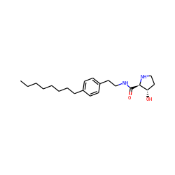 CCCCCCCCc1ccc(CCNC(=O)[C@H]2NCC[C@@H]2O)cc1 ZINC000049694788
