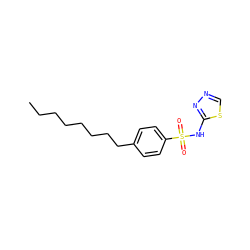 CCCCCCCCc1ccc(S(=O)(=O)Nc2nncs2)cc1 ZINC000066073903