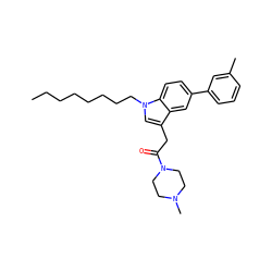 CCCCCCCCn1cc(CC(=O)N2CCN(C)CC2)c2cc(-c3cccc(C)c3)ccc21 ZINC000064549095