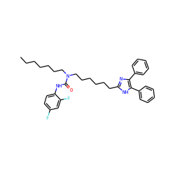 CCCCCCCN(CCCCCCc1nc(-c2ccccc2)c(-c2ccccc2)[nH]1)C(=O)Nc1ccc(F)cc1F ZINC000036331395