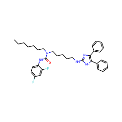 CCCCCCCN(CCCCCNc1nc(-c2ccccc2)c(-c2ccccc2)[nH]1)C(=O)Nc1ccc(F)cc1F ZINC000036331404