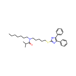 CCCCCCCN(CCCCCSc1nc(-c2ccccc2)c(-c2ccccc2)[nH]1)C(=O)C(C)C ZINC000036331448