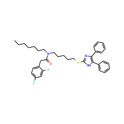 CCCCCCCN(CCCCCSc1nc(-c2ccccc2)c(-c2ccccc2)[nH]1)C(=O)Cc1ccc(F)cc1F ZINC000036331455