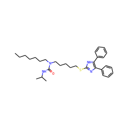 CCCCCCCN(CCCCCSc1nc(-c2ccccc2)c(-c2ccccc2)[nH]1)C(=O)NC(C)C ZINC000036331416