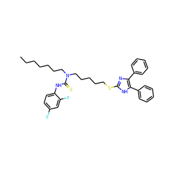 CCCCCCCN(CCCCCSc1nc(-c2ccccc2)c(-c2ccccc2)[nH]1)C(=S)Nc1ccc(F)cc1F ZINC000036331399