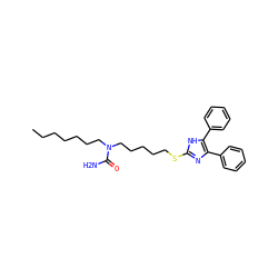 CCCCCCCN(CCCCCSc1nc(-c2ccccc2)c(-c2ccccc2)[nH]1)C(N)=O ZINC000036331420