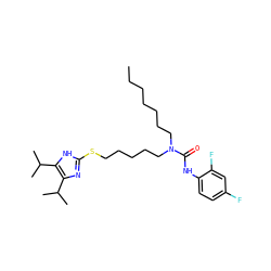 CCCCCCCN(CCCCCSc1nc(C(C)C)c(C(C)C)[nH]1)C(=O)Nc1ccc(F)cc1F ZINC000036330832
