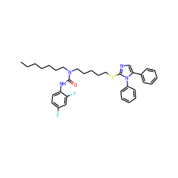 CCCCCCCN(CCCCCSc1ncc(-c2ccccc2)n1-c1ccccc1)C(=O)Nc1ccc(F)cc1F ZINC000036331397
