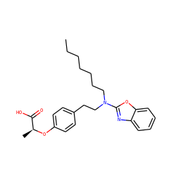 CCCCCCCN(CCc1ccc(O[C@@H](C)C(=O)O)cc1)c1nc2ccccc2o1 ZINC000095563332