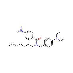CCCCCCCN(Cc1ccc(N(CC)CC)cc1)C(=O)c1ccc(N(C)C)cc1 ZINC000095584776