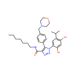 CCCCCCCNC(=O)c1nnn(-c2cc(C(C)C)c(O)cc2O)c1-c1ccc(CN2CCOCC2)cc1 ZINC000169313094