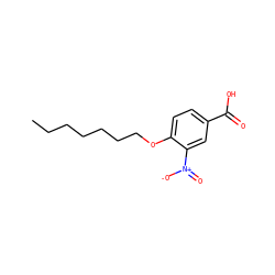 CCCCCCCOc1ccc(C(=O)O)cc1[N+](=O)[O-] ZINC000014980571
