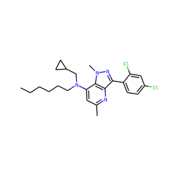 CCCCCCN(CC1CC1)c1cc(C)nc2c(-c3ccc(Cl)cc3Cl)nn(C)c12 ZINC000013553420