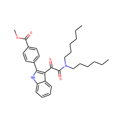 CCCCCCN(CCCCCC)C(=O)C(=O)c1c(-c2ccc(C(=O)OC)cc2)[nH]c2ccccc12 ZINC000473085500