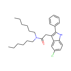 CCCCCCN(CCCCCC)C(=O)Cc1c(-c2ccccc2)[nH]c2ccc(Cl)cc12 ZINC000013833113