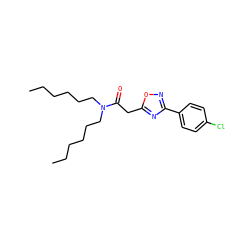 CCCCCCN(CCCCCC)C(=O)Cc1nc(-c2ccc(Cl)cc2)no1 ZINC000072118439