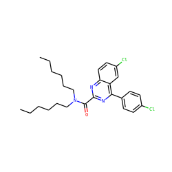 CCCCCCN(CCCCCC)C(=O)c1nc(-c2ccc(Cl)cc2)c2cc(Cl)ccc2n1 ZINC000084690580