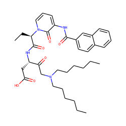 CCCCCCN(CCCCCC)CC(=O)[C@H](CC(=O)O)NC(=O)[C@@H](CC)n1cccc(NC(=O)c2ccc3ccccc3c2)c1=O ZINC000028100454