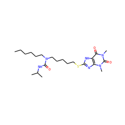 CCCCCCN(CCCCCSc1nc2c([nH]1)c(=O)n(C)c(=O)n2C)C(=O)NC(C)C ZINC000029415852