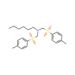 CCCCCCN(CS(=O)(=O)c1ccc(C)cc1)CS(=O)(=O)c1ccc(C)cc1 ZINC000015777176