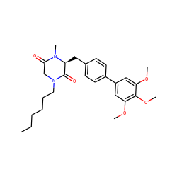 CCCCCCN1CC(=O)N(C)[C@@H](Cc2ccc(-c3cc(OC)c(OC)c(OC)c3)cc2)C1=O ZINC000029461899