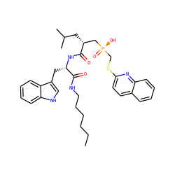 CCCCCCNC(=O)[C@H](Cc1c[nH]c2ccccc12)NC(=O)[C@H](CC(C)C)C[P@](=O)(O)CSc1ccc2ccccc2n1 ZINC000029214076