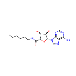 CCCCCCNC(=O)[C@H]1O[C@@H](n2cnc3c(N)ncnc32)[C@H](O)[C@@H]1O ZINC000013861512