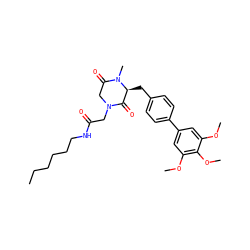 CCCCCCNC(=O)CN1CC(=O)N(C)[C@@H](Cc2ccc(-c3cc(OC)c(OC)c(OC)c3)cc2)C1=O ZINC000003989505