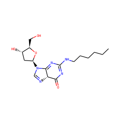 CCCCCCNC1=NC(=O)[C@@H]2N=CN([C@H]3C[C@H](O)[C@@H](CO)O3)C2=N1 ZINC000169328110