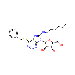 CCCCCCNc1nc2c(SCc3ccccc3)ncnc2n1[C@@H]1O[C@H](CO)[C@@H](O)[C@H]1O ZINC000013607479