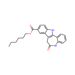 CCCCCCOC(=O)c1ccc2[nH]c3c(c2c1)CC(=O)Nc1ccccc1-3 ZINC000045299167